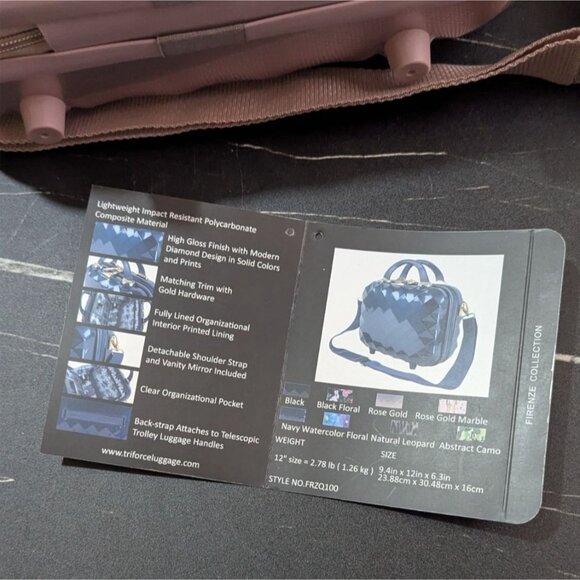 Triforce Firenze Rose Gold Diamond Pattern Hard Shell Travel Vanity Bag 12" - Picture 10 of 16